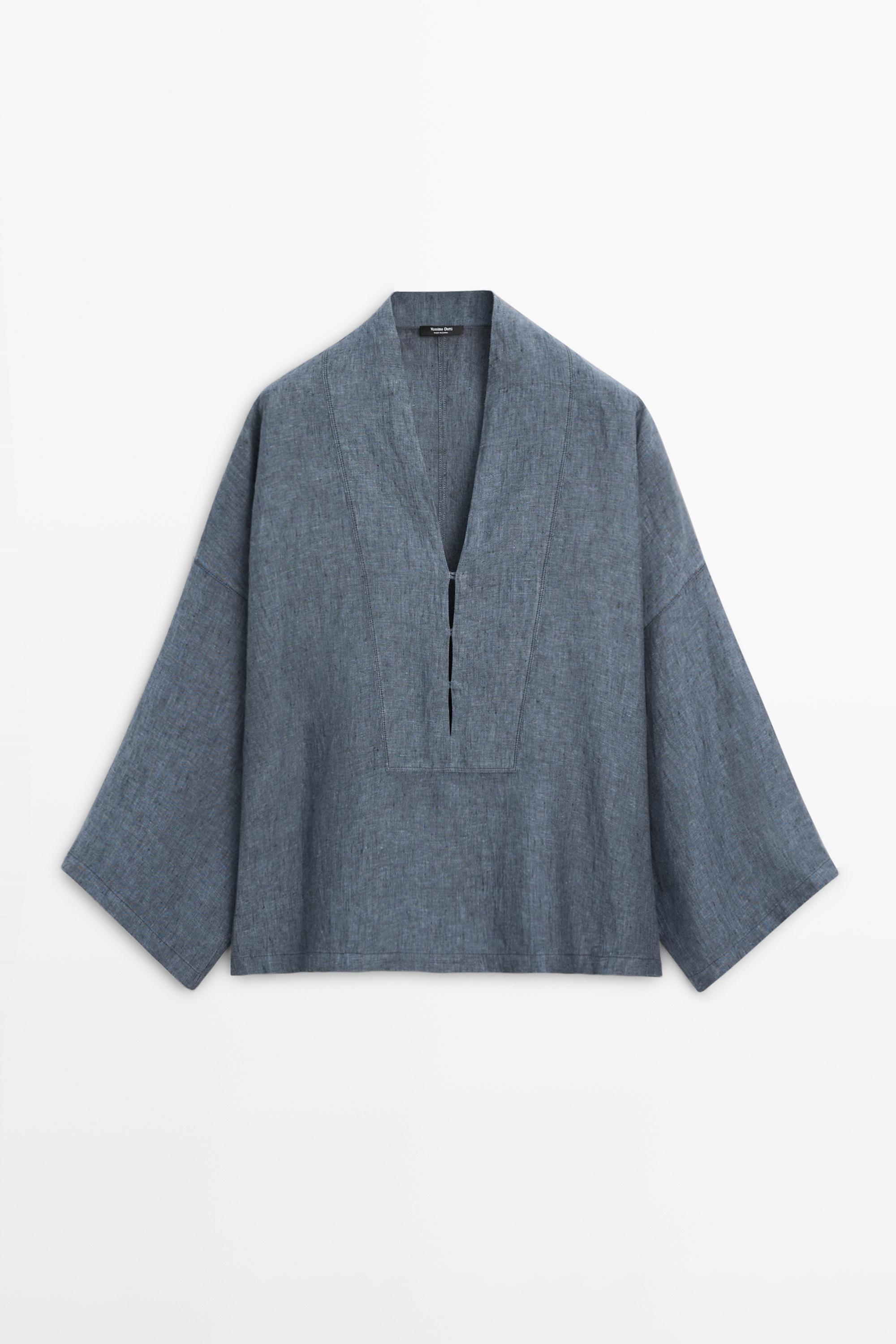 100% linen V-neck kimono